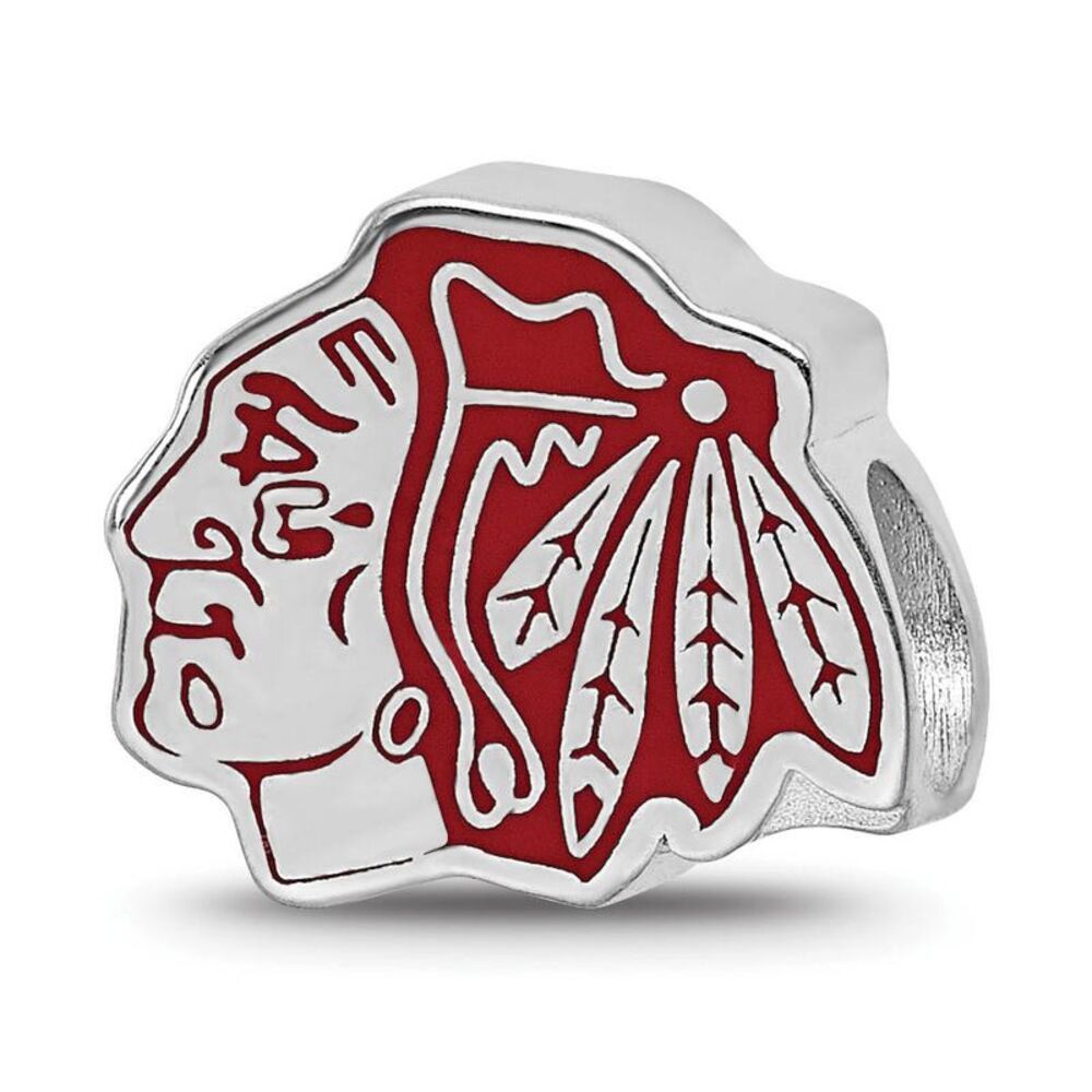 Sterling Silver Rhodium Plated NHL Chicago Blackhawks Enamel Bead